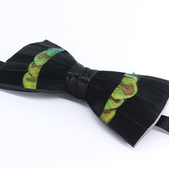 Black & Green Feather Bow Tie