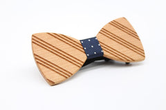 Black Stars Thin Striped Wooden Bow Tie