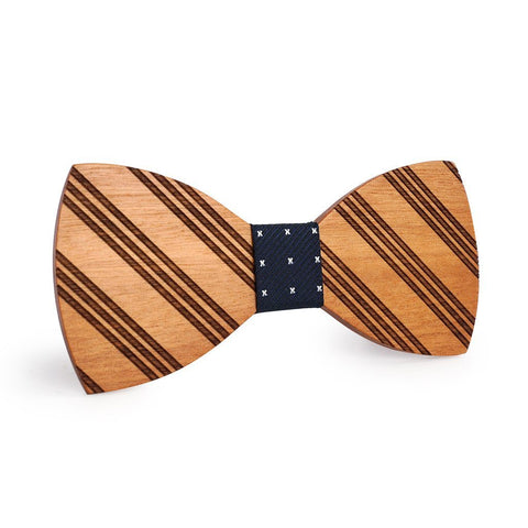 Black Stars Thin Striped Wooden Bow Tie