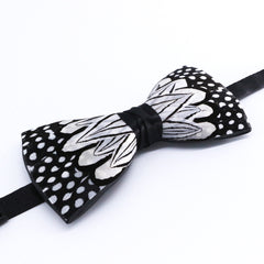 Black & White Polka Dot Feather Bow Tie