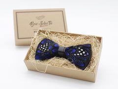 Blue Polka Dot Feather Bow Tie