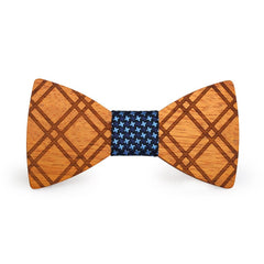 Blue Stars Crossed Wooden Bow Tie