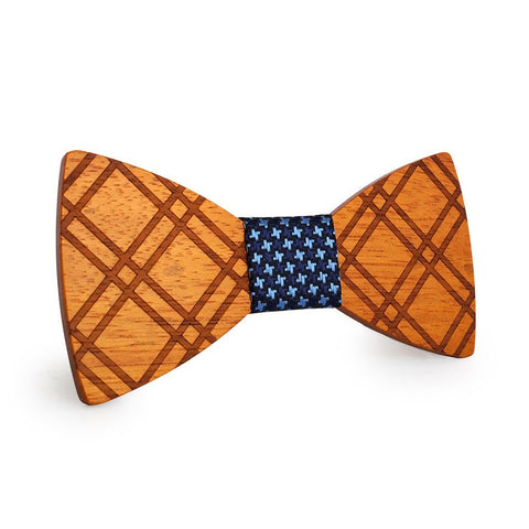 Blue Stars Crossed Wooden Bow Tie