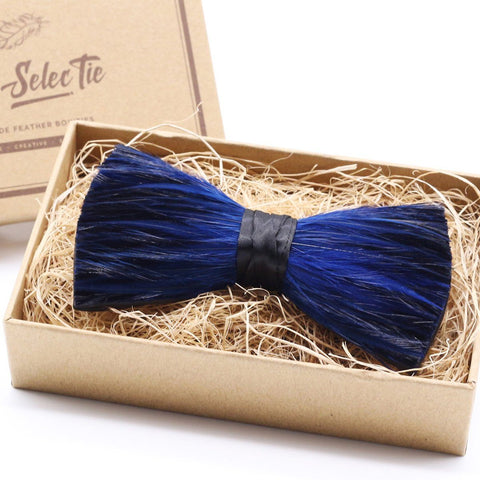 Blue Tuxedo Feather Bow Tie
