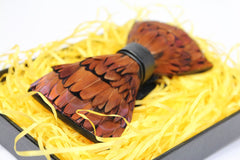 Brown Pheasant Feather Bow Tie - Bowties - 2