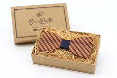 Dark Broad Striped Wooden Bow Tie