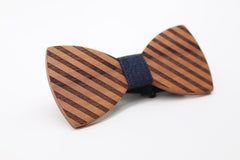 Dark Broad Striped Wooden Bow Tie