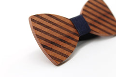 Dark Broad Striped Wooden Bow Tie