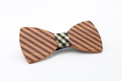 Double Broad Striped Wooden Bow Tie
