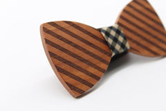 Double Broad Striped Wooden Bow Tie