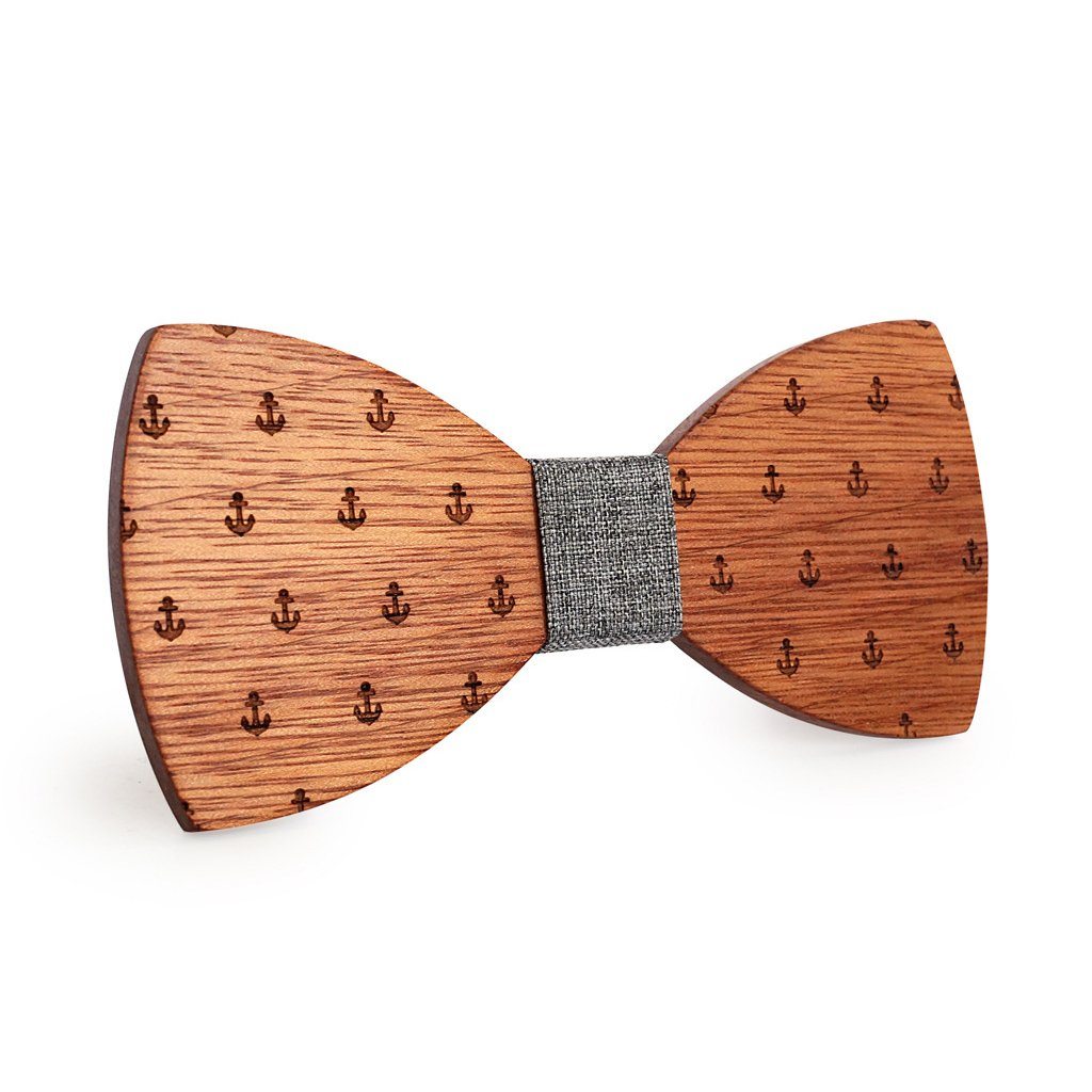 Grey Anchor Wooden Bow Tie