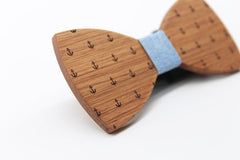 Light Blue Anchor Wooden Bow Tie