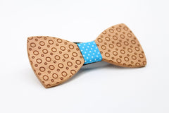 Light Blue Dotted Wooden Bow Tie