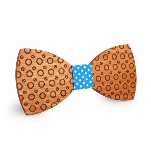 Light Blue Dotted Wooden Bow Tie