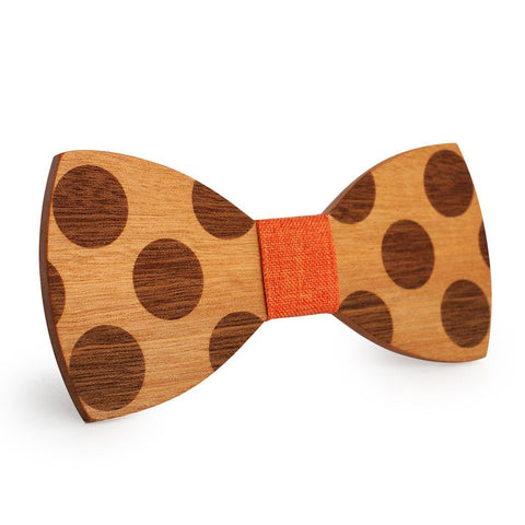 Orange Polka Dots Wooden Bow Tie