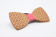 Pink Dotted Wooden Bow Tie