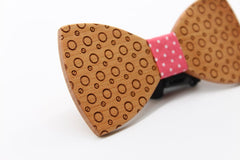 Pink Dotted Wooden Bow Tie