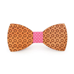 Pink Dotted Wooden Bow Tie