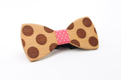 Pink Polka Dots Wooden Bow Tie