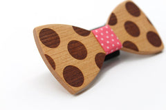 Pink Polka Dots Wooden Bow Tie
