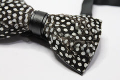 Polka Dotted Guinea Fowl Feather Bow Tie - Bowties - 4