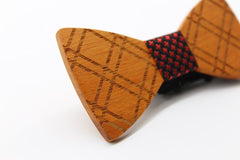 Red Stars Crossed Wooden Bow Tie