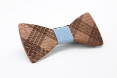 Striped With Blue Wooden Bow Tie