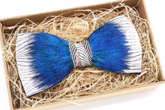 Vibrant Blue Peacock Feather Bow Tie