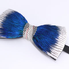 Vibrant Blue Peacock Feather Bow Tie