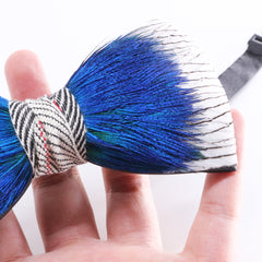 Vibrant Blue Peacock Feather Bow Tie