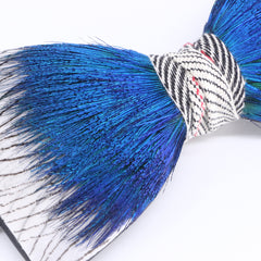 Vibrant Blue Peacock Feather Bow Tie