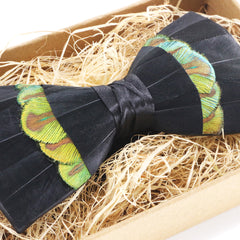 Black & Green Feather Bow Tie
