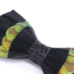 Black & Green Feather Bow Tie