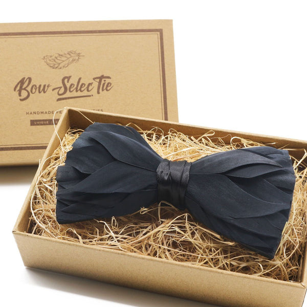 Black Goose Feather Bow Tie with Grosgrain