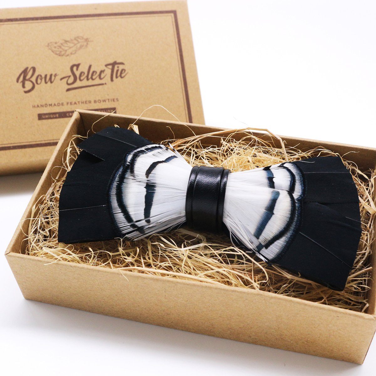 Black & White Feather Bow Tie