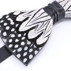 Black & White Polka Dot Feather Bow Tie