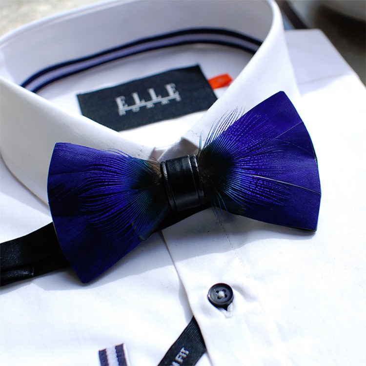 Thin Blue Feather Bowtie - Bowties - 1