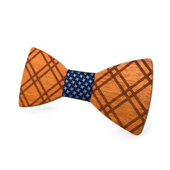 Blue Stars Crossed Wooden Bow Tie
