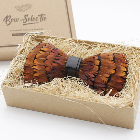 Brown Pheasant Feather Bow Tie