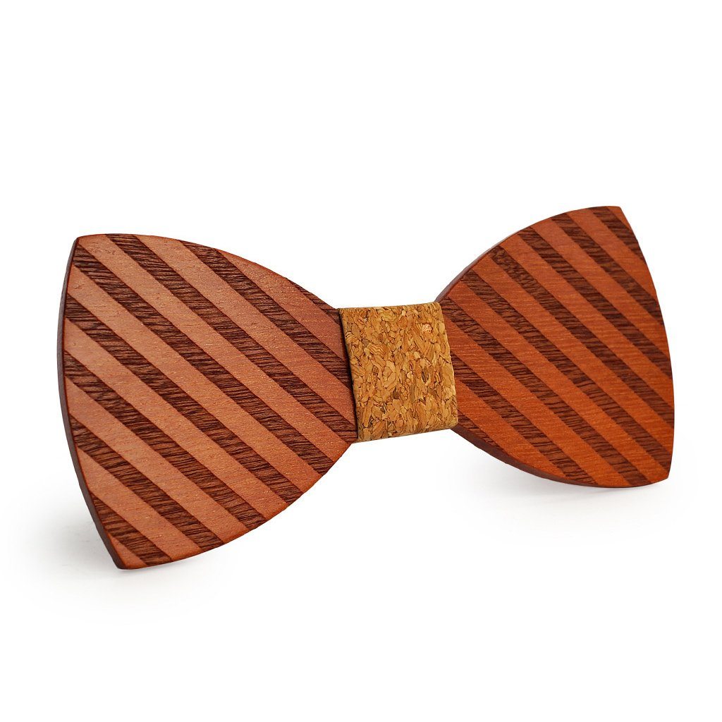 Cork Broad Striped Wooden Bow Tie