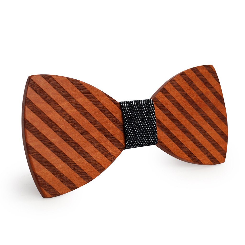 Dark Broad Striped Wooden Bow Tie