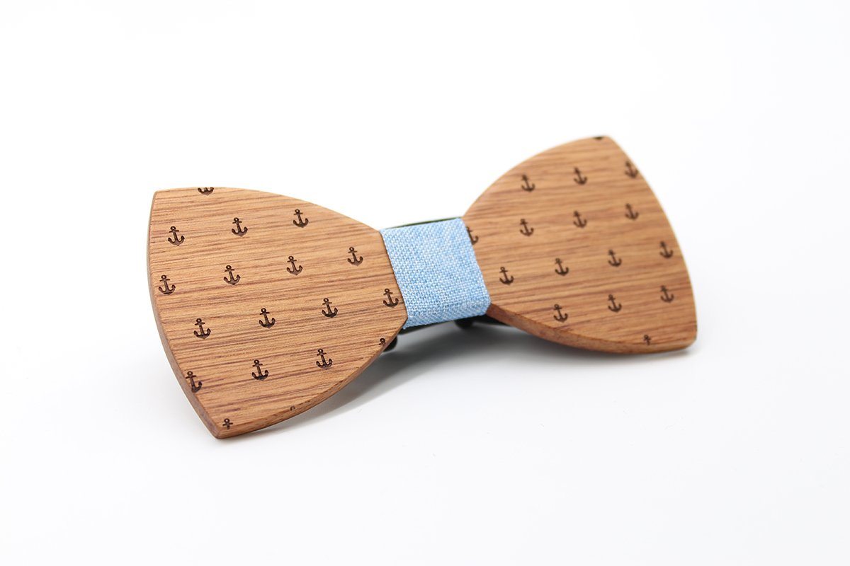 Light Blue Anchor Wooden Bow Tie – Bow Ties for Men – Bow SelecTie