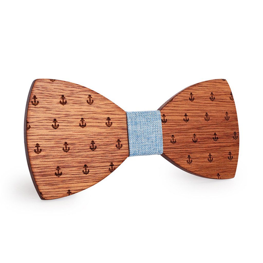 Light Blue Anchor Wooden Bow Tie