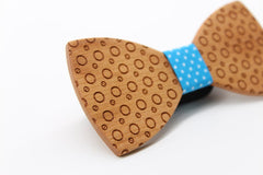 Light Blue Dotted Wooden Bow Tie