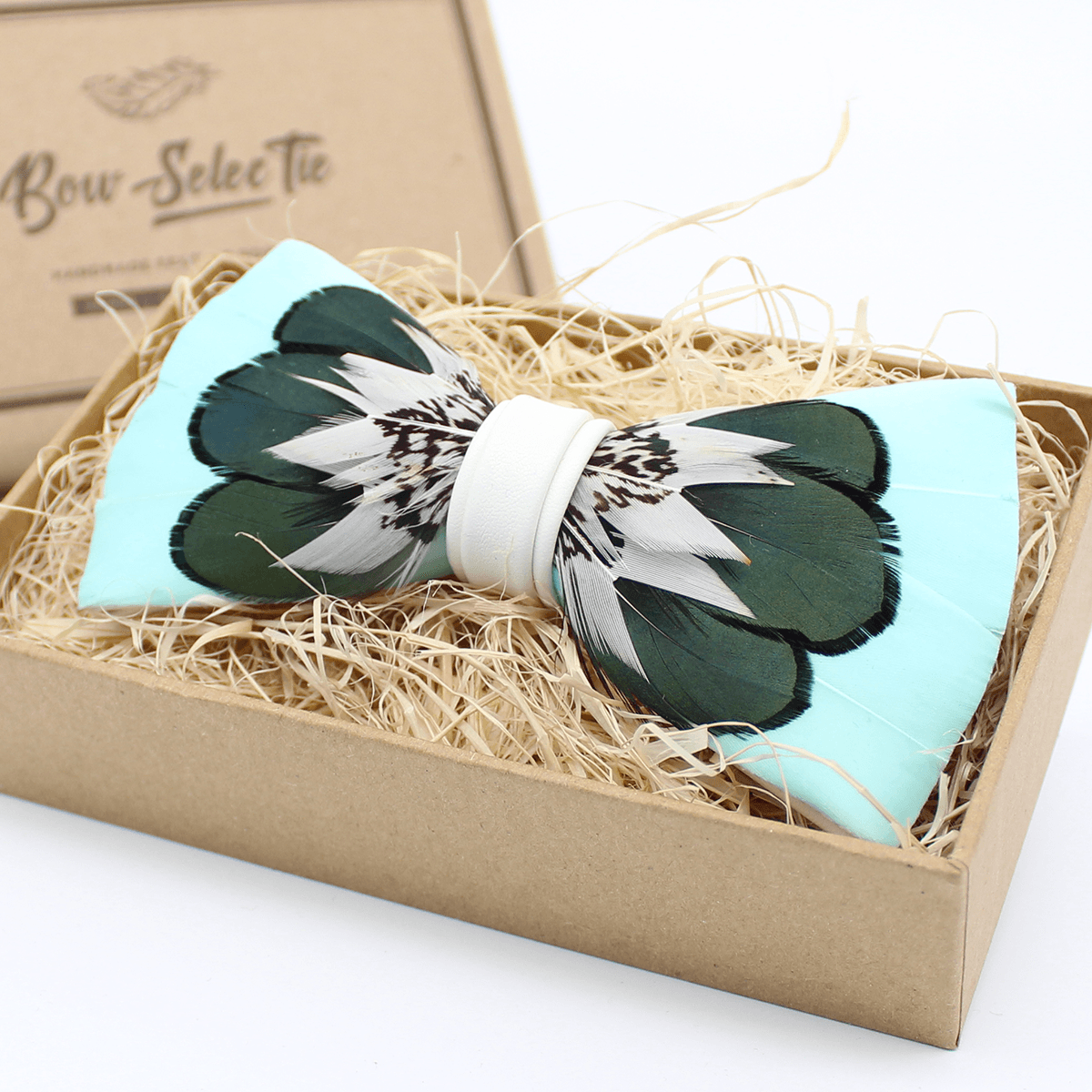 Aqua Feather Bow Tie