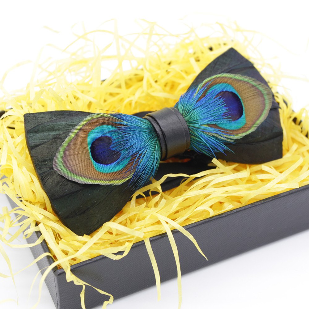 thumbnail image 2 of Peacock Feather Bow Tie - Pre-Tied Adjustable PU Leather With Rhinestone Accents S 875170 2 of 9