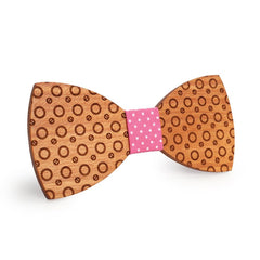 Pink Dotted Wooden Bow Tie