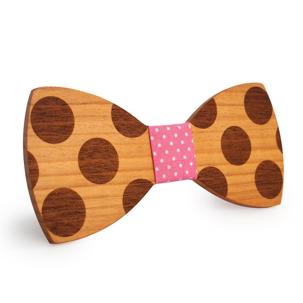 Pink Polka Dots Wooden Bow Tie