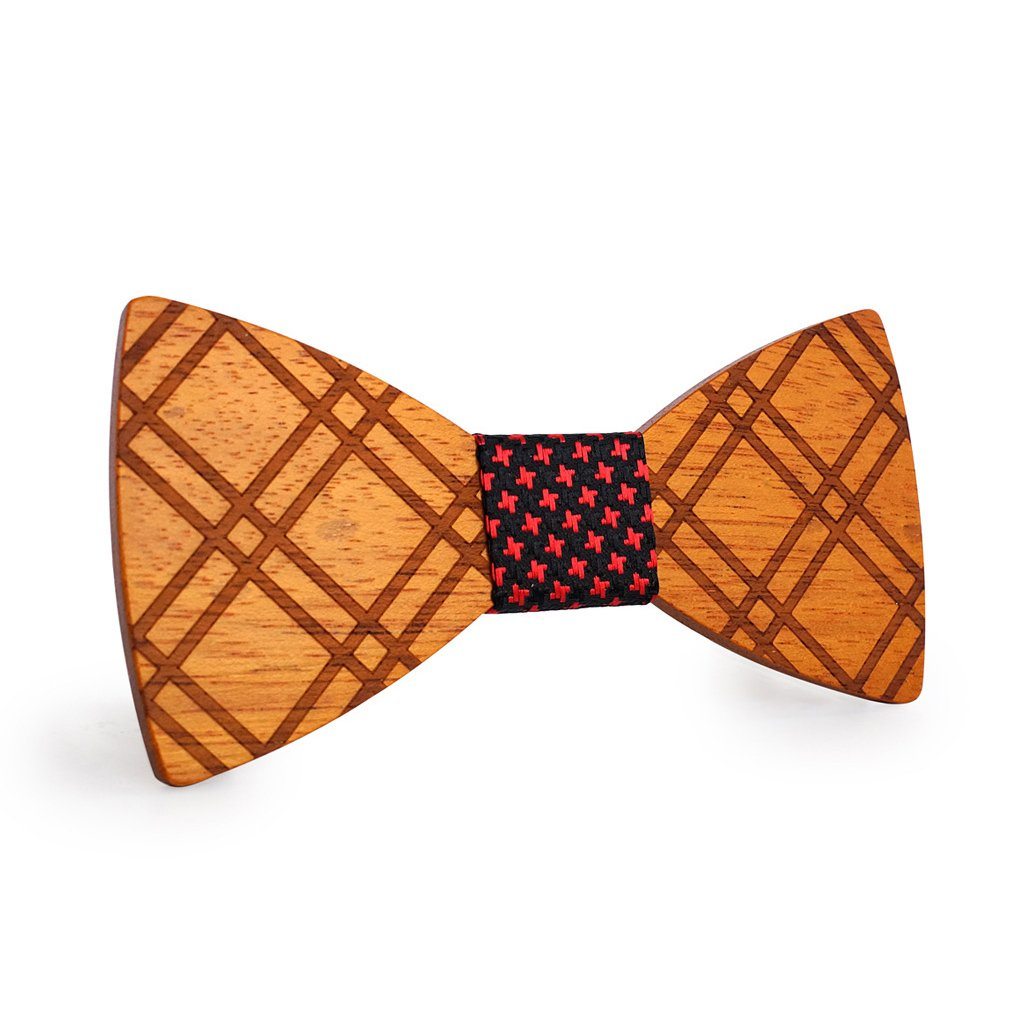 Red Stars Crossed Wooden Bow Tie