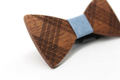 Striped With Blue Wooden Bow Tie